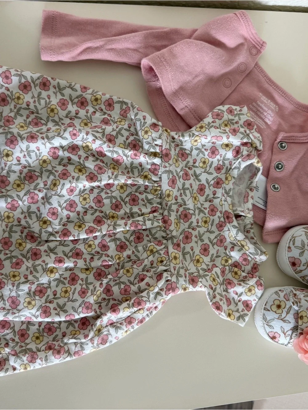 Carter's Pink Floral Dress with Pink Cardigan and Floral Shoes